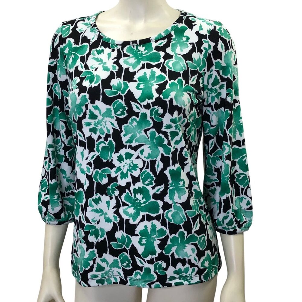 Jones New York Womens Floral Print Top 3/4 Sleeve Sm‎ NWT